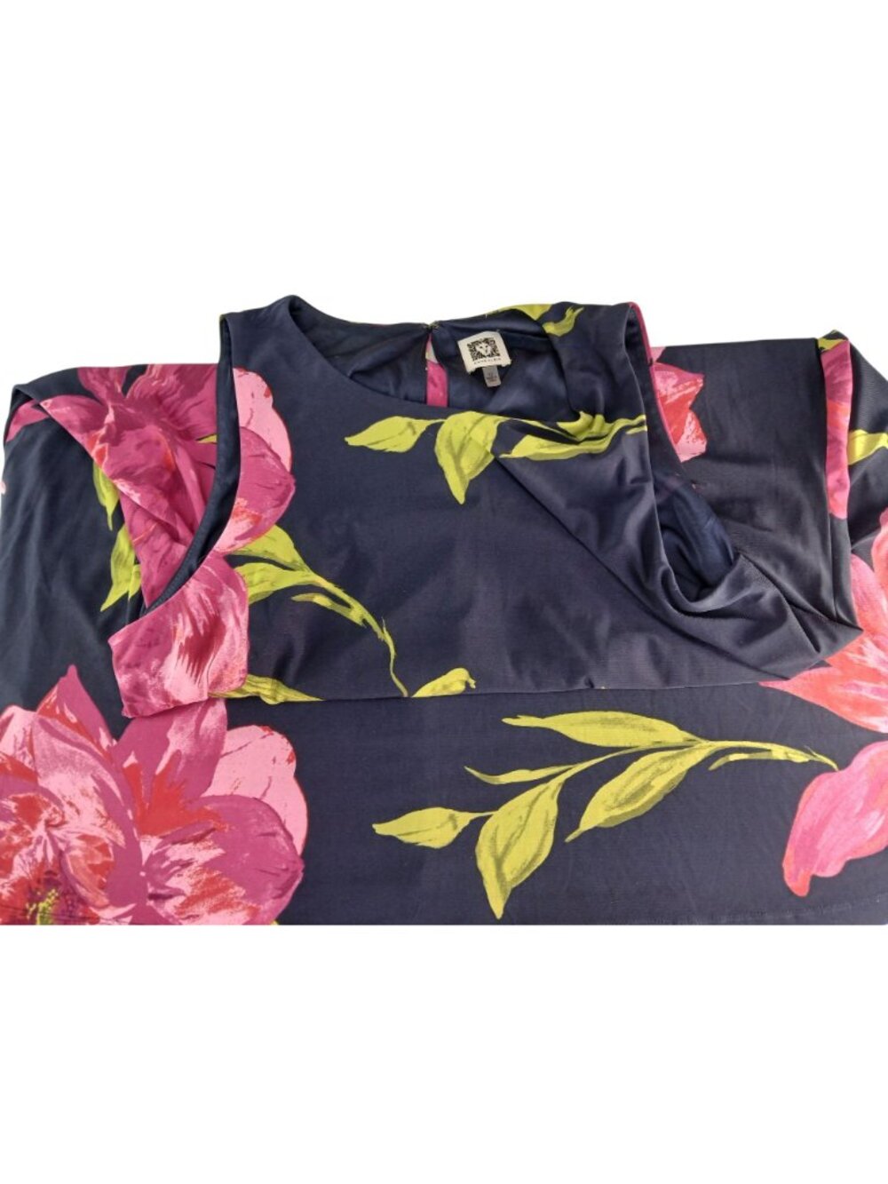 Anne Klein Womens Navy Multicolor Dress Size 12 Sleeveless Floral A Line - Picture 12 of 15